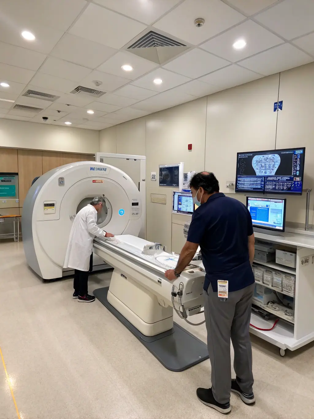 A modern theranostics facility design, showcasing advanced equipment and efficient workflow, emphasizing patient comfort and safety.