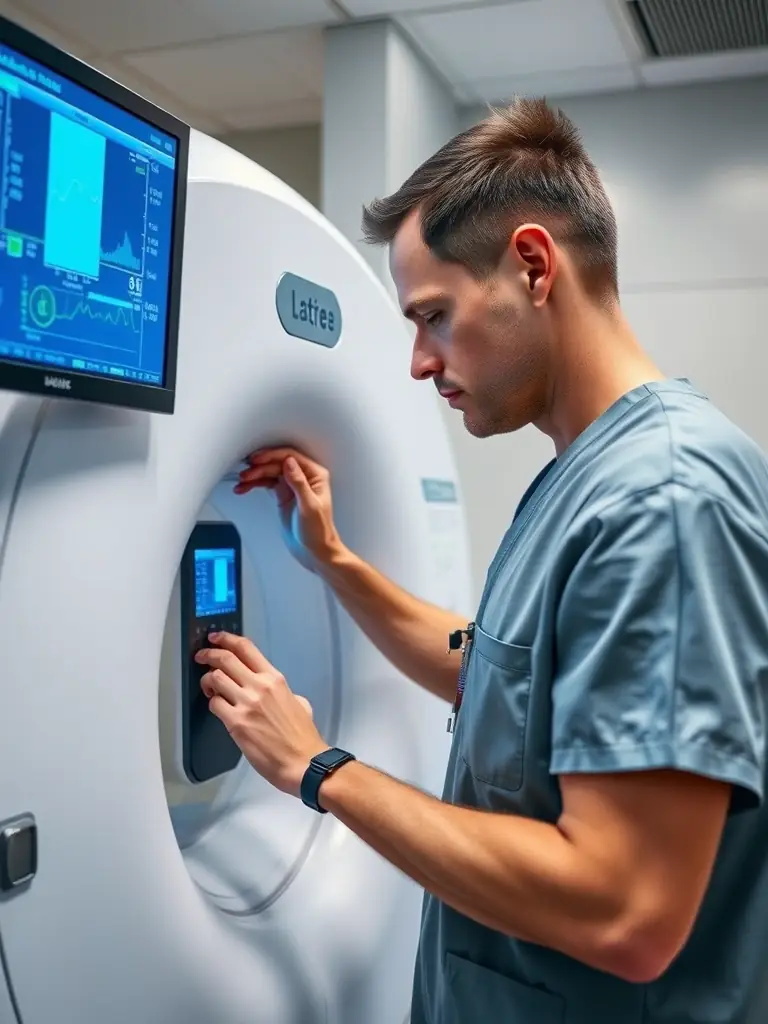 Technicians performing calibration and quality assurance checks on a Gamma Knife system in a clinical setting, showcasing OncoRace's Commissioning & Technical Oversight capabilities.
